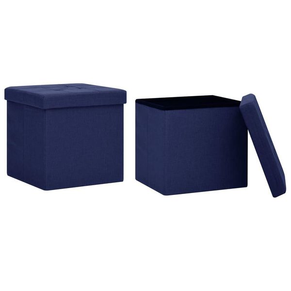 Syfax™ Sgabelli Con Contenitore Pieghevoli 2 Pz Blu In Simil Lino-image