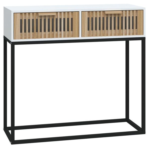 Syfax™ Tavolino Consolle Bianco 80X30X75 Cm Legno Multistrato E Ferro-image