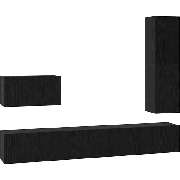 Vidaxl Set Di Mobili Tv 4 Pezzi Look Rovere Nero 200 X 30 X 30 Cm-image