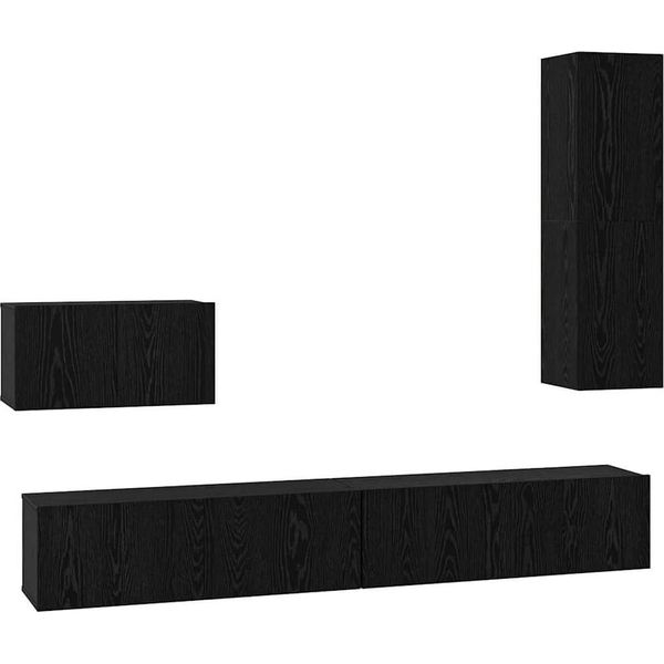 Syfax™ Mobile Tv Da Parete 4 Pcs Rovere Nero Legno Multistrato-image