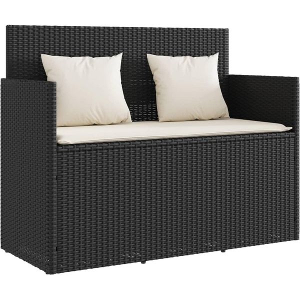 Syfax™ Panca Da Giardino Con Cuscini Nera In Polyrattan-image