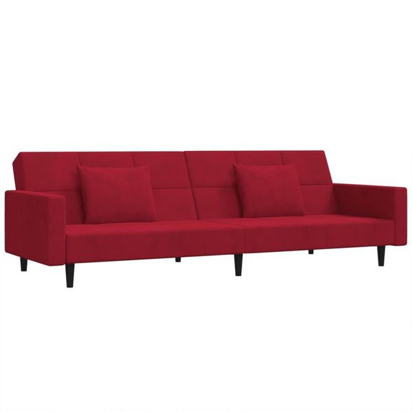 Syfax™ Divano Letto A 2 Posti Con 2 Cuscini Rosso Vino In Velluto-image