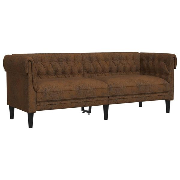 Syfax™ Divano Chesterfield A 3 Posti Marrone In Tessuto-image