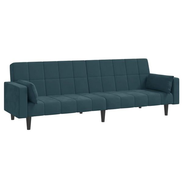 Syfax™ Divano Letto A 2 Posti Con 2 Cuscini Blu In Velluto-image