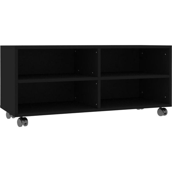 Syfax™ Mobile Tv Con Ruote Nero 90X35X35 Cm In Legno Multistrato-image