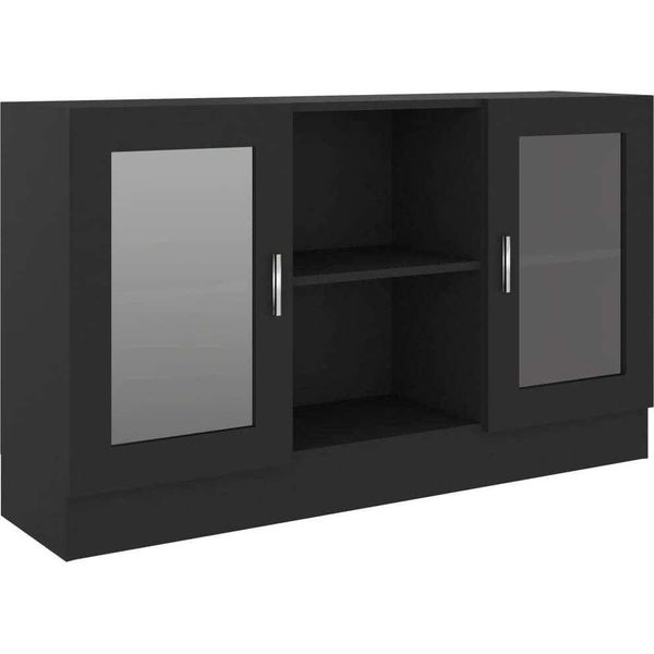 Syfax™ Armadietto Con Vetrina Nero 120X30,5X70 Cm Legno Multistrato-image