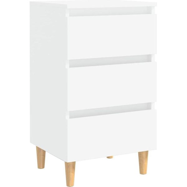 Syfax™ Comodino Con Gambe In Legno Massello Bianco 40X35X69 Cm-image