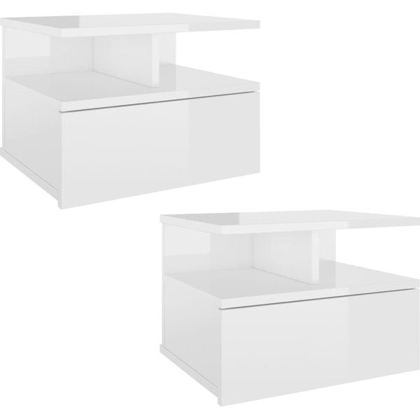 Syfax™ Comodini Pensili 2Pz Bianco Lucido 40X31X27Cm Legno Multistrato-image