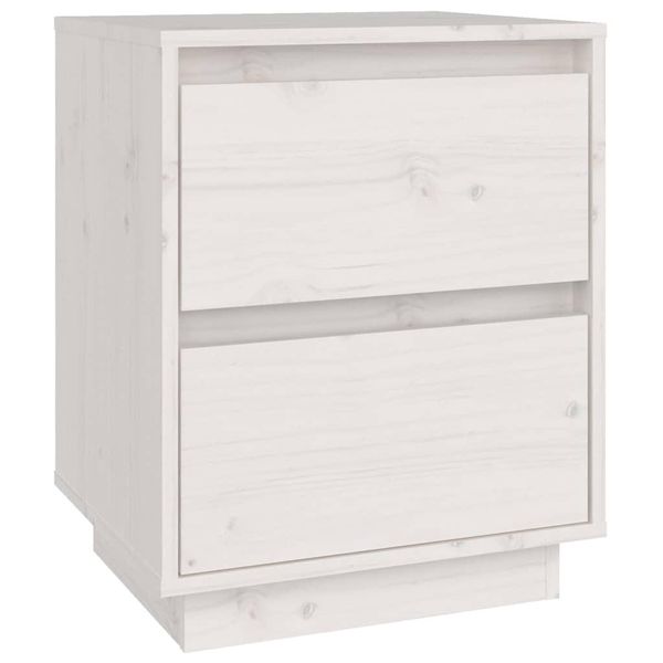 Syfax™ Comodino Bianco 40X35X50 Cm In Legno Massello Di Pino-image