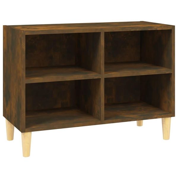 Syfax™ Mobile Tv Con Gambe In Legno Massello Rovere Fumo 69,5X30X50 Cm-image