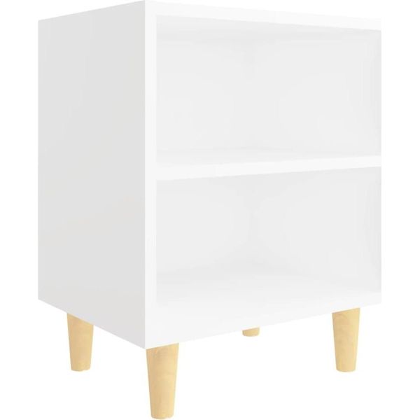 Syfax™ Comodino Con Gambe In Legno Massello Bianco 40X30X50 Cm-image
