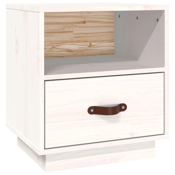 Syfax™ Comodino Bianco 40X34X45 Cm In Legno Massello Di Pino-image