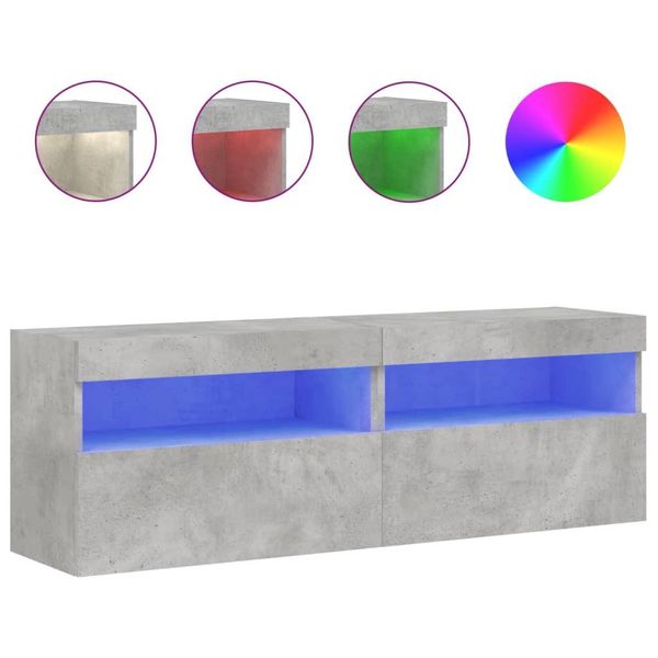 Syfax™ Mobili Tv A Parete Con Luci Led 2Pz Grigio Cemento 60X30X40 Cm-image