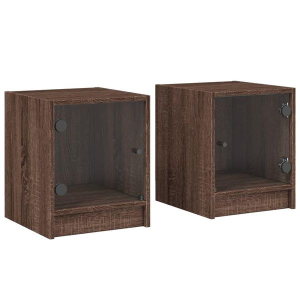 Syfax™ Comodini Con Ante In Vetro 2Pz Rovere Marrone 35X37X42 Cm-image
