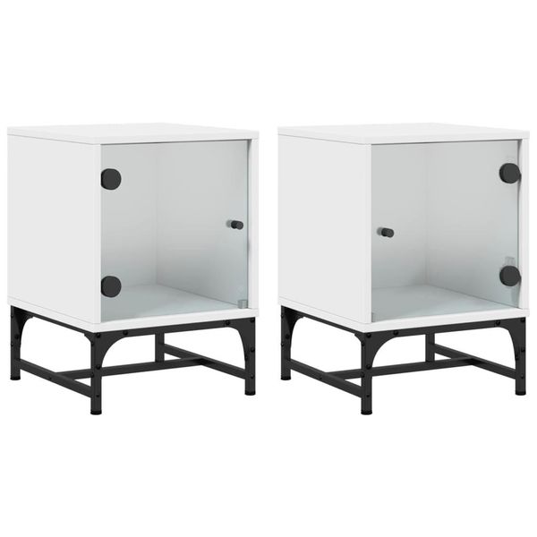 Syfax™ Comodini Con Ante In Vetro 2Pz Bianco 35X37X50 Cm-image