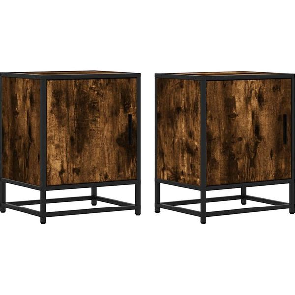 Syfax™ Comodini Rovere Fumo 2 Pz 40X31X50 Cm Legno Multistrato Metallo-image