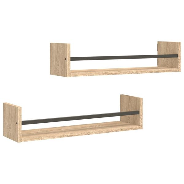 Syfax™ Mensole A Parete Con Aste 2Pz Rovere Sonoma 60X16X14 Cm-image