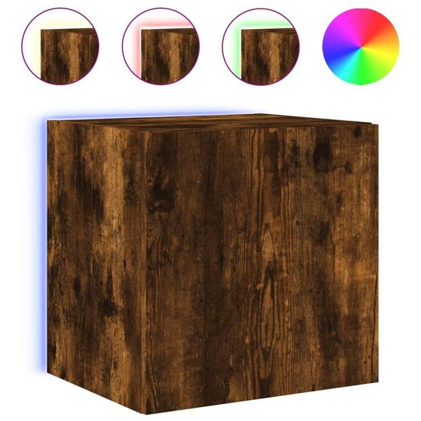 Syfax™ Mobile Tv A Parete Con Luci Led Rovere Fumo 40,5X35X40 Cm-image