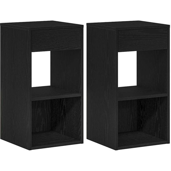 Syfax™ Comodini Con Cassetto 2 Pz Rovere Neri 35X34X66,5 Cm-image