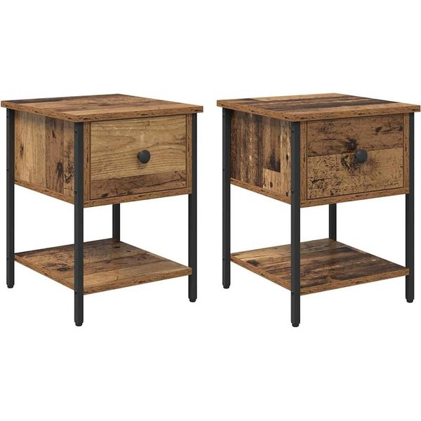 Syfax™ Comodino Con Cassetto 2 Pcs Legno Vecchio 34 X 35,5 X 45 Cm-image