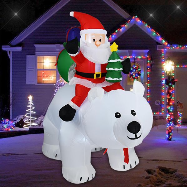 Babbo Natale Gonfiabile Con Orso Polare E Albero Di Natale, Illuminazione A Led Integrata, Decorazione Natalizia Gonfiabile Per Giardino, Festa Di Natale-image