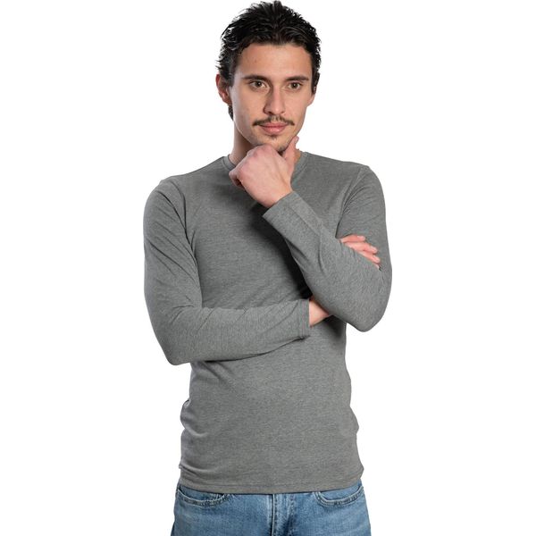 Camicia Da Uomo A Maniche Lunghe Con Scollo Rotondo. Grigio Scuro Screziato : L-image