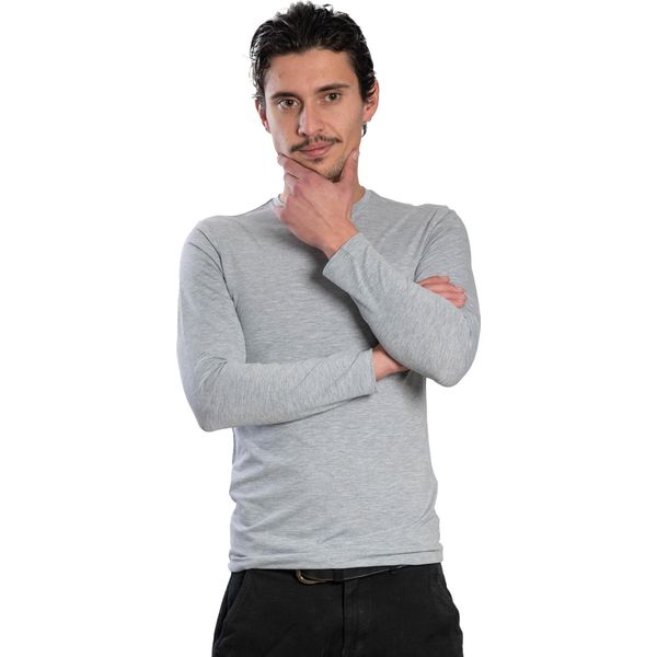 Camicia Da Uomo A Maniche Lunghe Con Scollo Rotondo. Grigio Screziato. : M-image