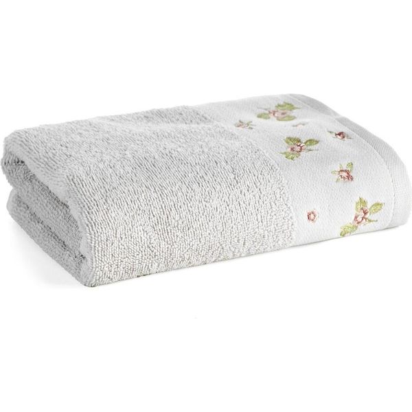 Eurofirany | Asciugamano Da Bagno - Asciugamano - 70 X 140 Cm - Argento - Con Ricamo Floreale - Cotone - Morbido-image