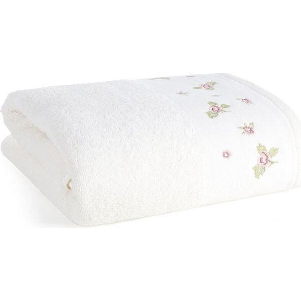 Eurofirany | Asciugamano - Asciugamano Da Bagno - 50 X 90 Cm - Crema - Con Ricamo Floreale - Cotone - Morbido-image