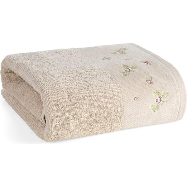 Eurofirany | Asciugamano - 50 X 90 Cm - Con Ricamo Floreale - Beige - Morbido - Asciugamano In Cotone-image