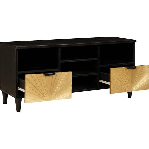 Mobile Tv Vidaxl Nero E Oro 100 X 33 X 46 Cm In Legno Massiccio Di Mango-image
