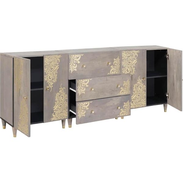 Vidaxl Set Di Mobili Da Bagno 3 Pezzi Grigio E Oro 180 X 33 X 75 Cm-image