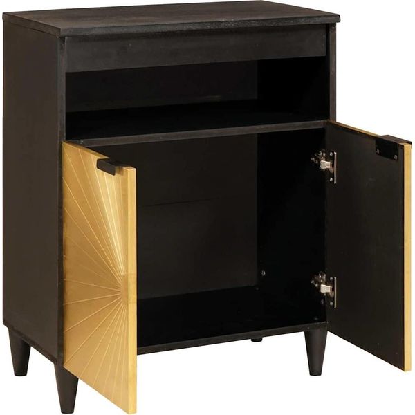 Vidaxl Credenza Nera E Oro 60 X 33 X 75 Cm In Legno Massiccio Di Mango-image