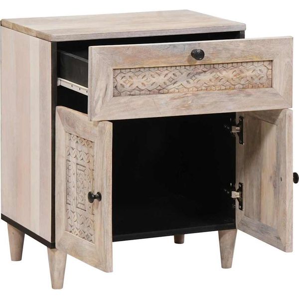 Vidaxl Comodino Con Anta Beige 50 X 33 X 60 Cm In Legno Massiccio Di Mango-image