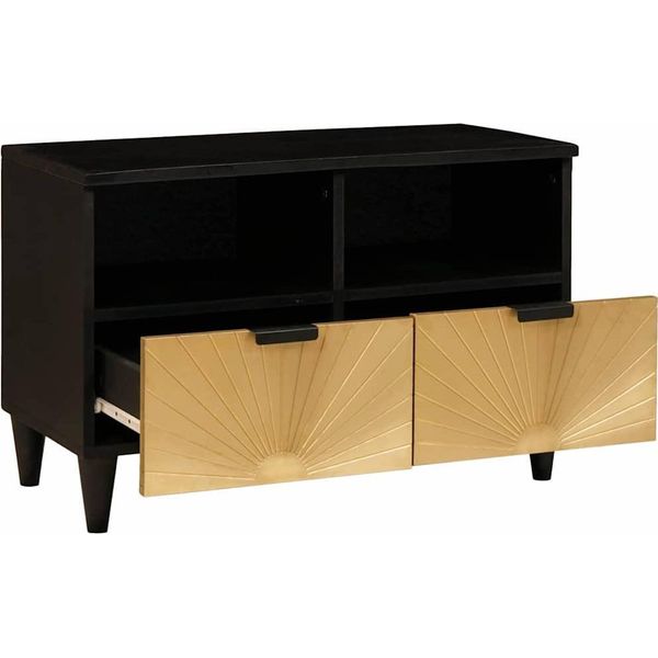Mobile Tv Vidaxl Nero E Oro 70 X 33 X 46 Cm In Legno Massiccio Di Mango-image