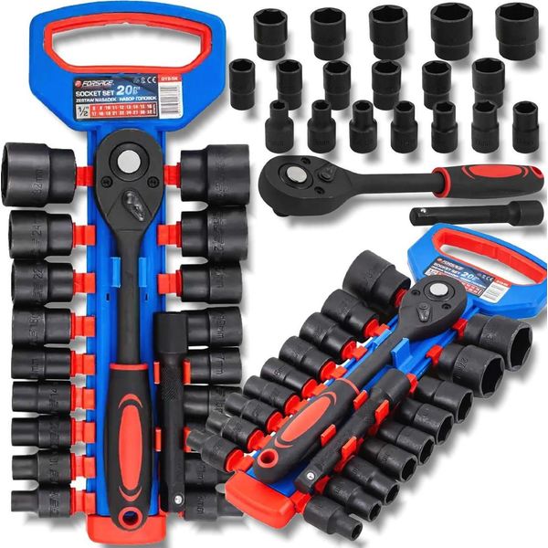 Forsage Set Di Chiavi A Bussola Da 1/2" Da 20 Pezzi Con Cricchetto E Prolunga 8-32 Mm"-image