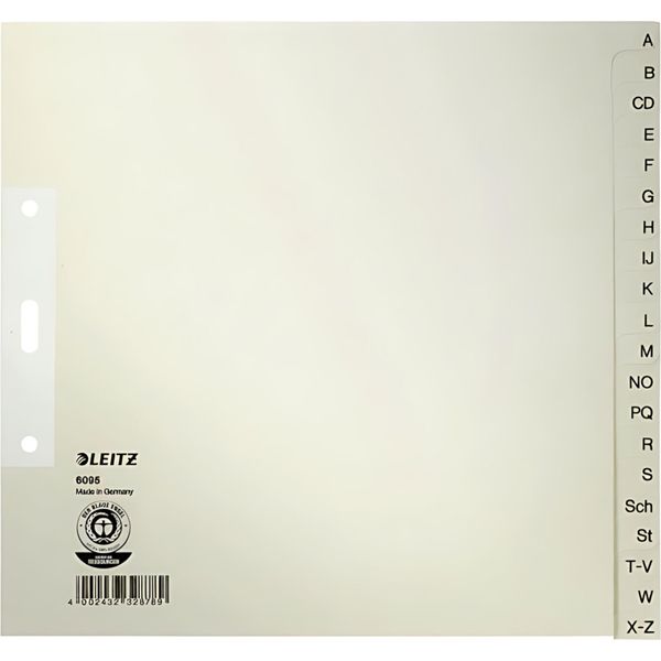 Leitz 6095-00-85 6095 Indice - A - Z Per Cartelle Sospese, Carta, A4 Mezza Altezza, 20 Fogli, Grigio-image