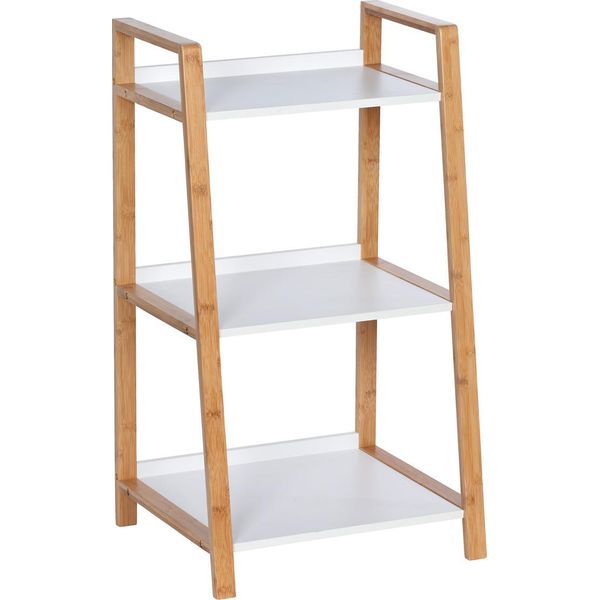 Wenko Finja Scaffale Da Bagno In Bambù Con 3 Ripiani Supporto Per Corridoio Cucina Stoccaggio Wc-image