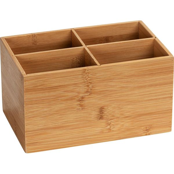 Wenko Scatola In Bambù Terra 4 Scomparti Per Stoccaggio Bagno Wc Cucina Organizzatore-image
