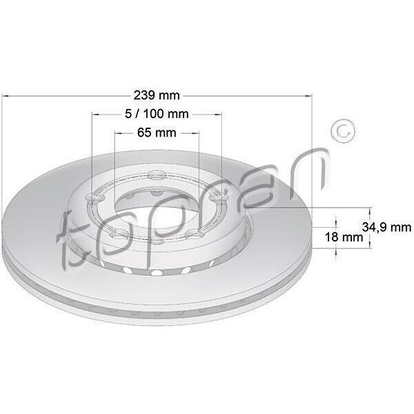 Topran 109 522 - Oe 6Q0 615 301 Disco Freno, Asse Anteriore Per Fabia I (6Y), Fabia Ii (54), Fox (5Z), Polo (9N)-image