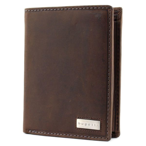Bugatti Pelle Portafoglio Hunter Rfid Coin Wallet Combi Style 13CC Metal Logo Brown Marrone-image