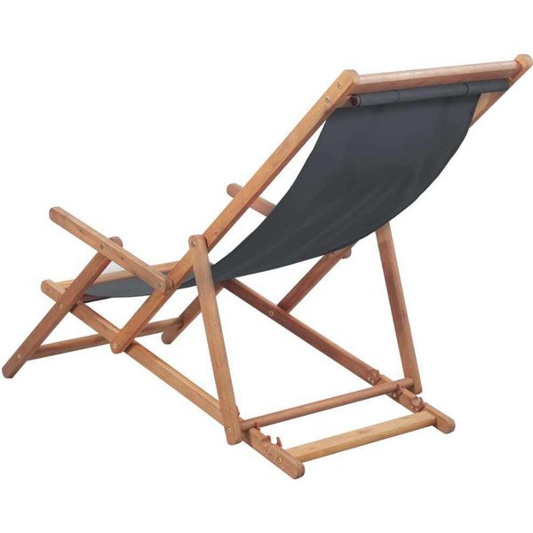 Vidaxl Sedia Da Spiaggia Pieghevole In Tessuto E Struttura In Legno Grigio-image