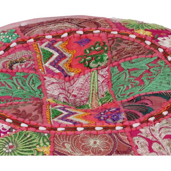 Syfax™ Pouf Patchwork Rotondo Fatto A Mano In Cotone 40X20 Cm Rosa-image