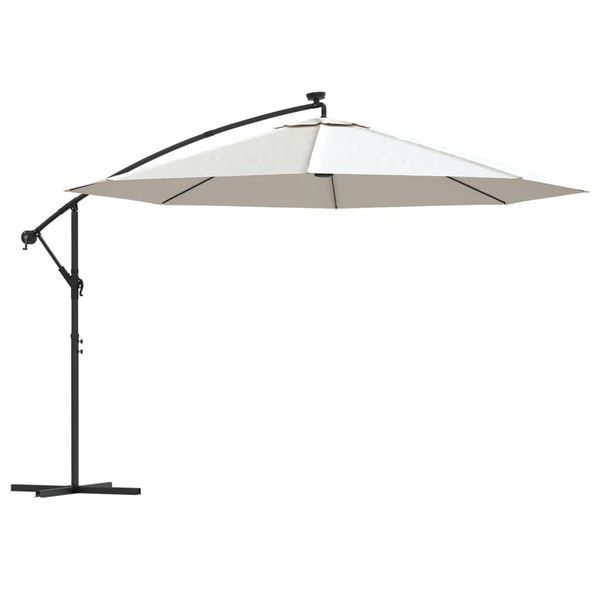 Vidaxl Ombrello Semaforo Con Illuminazione A Led E Palo In Metallo 350 Cm Bianco Sabbia-image
