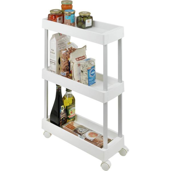 Wenko Carrello A Nicchia Mino 3 Ripiani Con Rotelle Scaffale Di Stoccaggio Bagno Cucina Spezie Wc-image