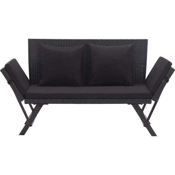 Syfax™ Panchina Da Giardino Con Cuscini 176 Cm Nera In Polyrattan-image