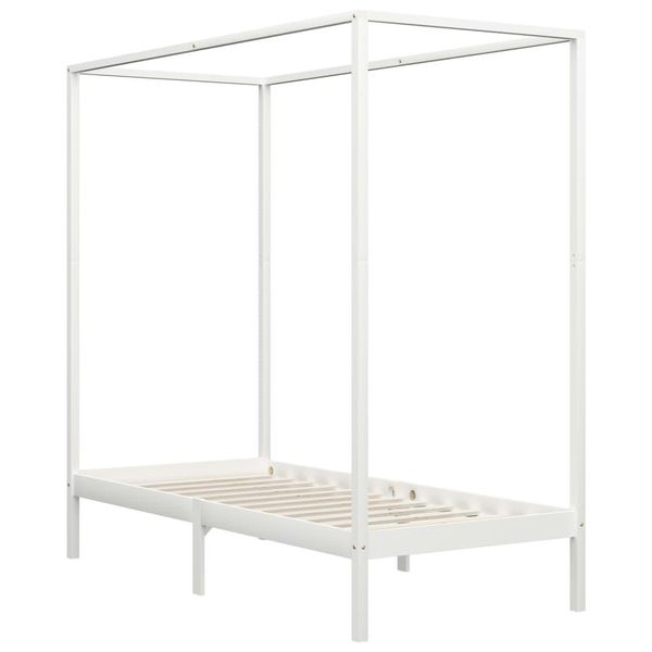 Struttura Letto A Baldacchino In Pino Massiccio Bianco 90 X 200 Cm-image