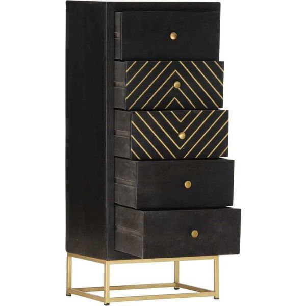Syfax™ Cassettiera Nero E Oro 45X30X105 Cm In Legno Massello Di Mango-image