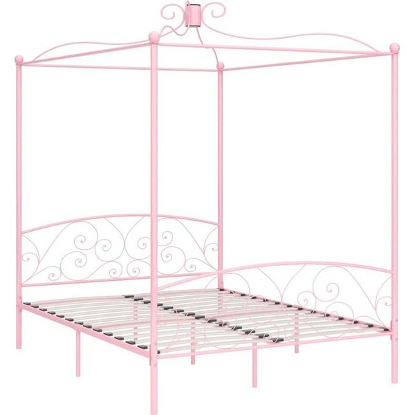 Syfax™ Letto A Baldacchino Rosa In Metallo 160X200 Cm-image