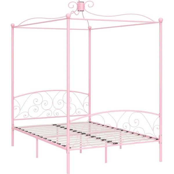 Syfax™ Letto A Baldacchino Rosa In Metallo 120X200 Cm-image